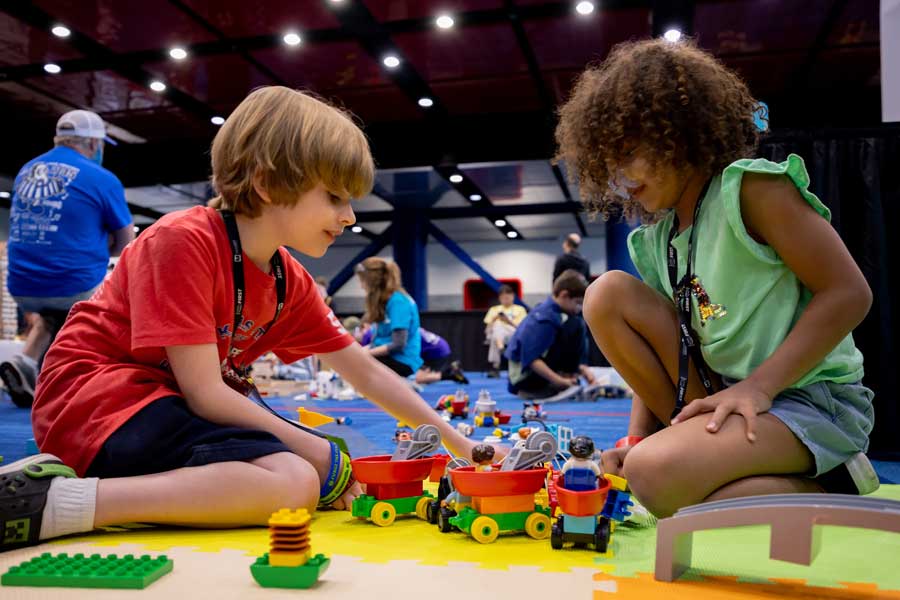 Boy and girl working together