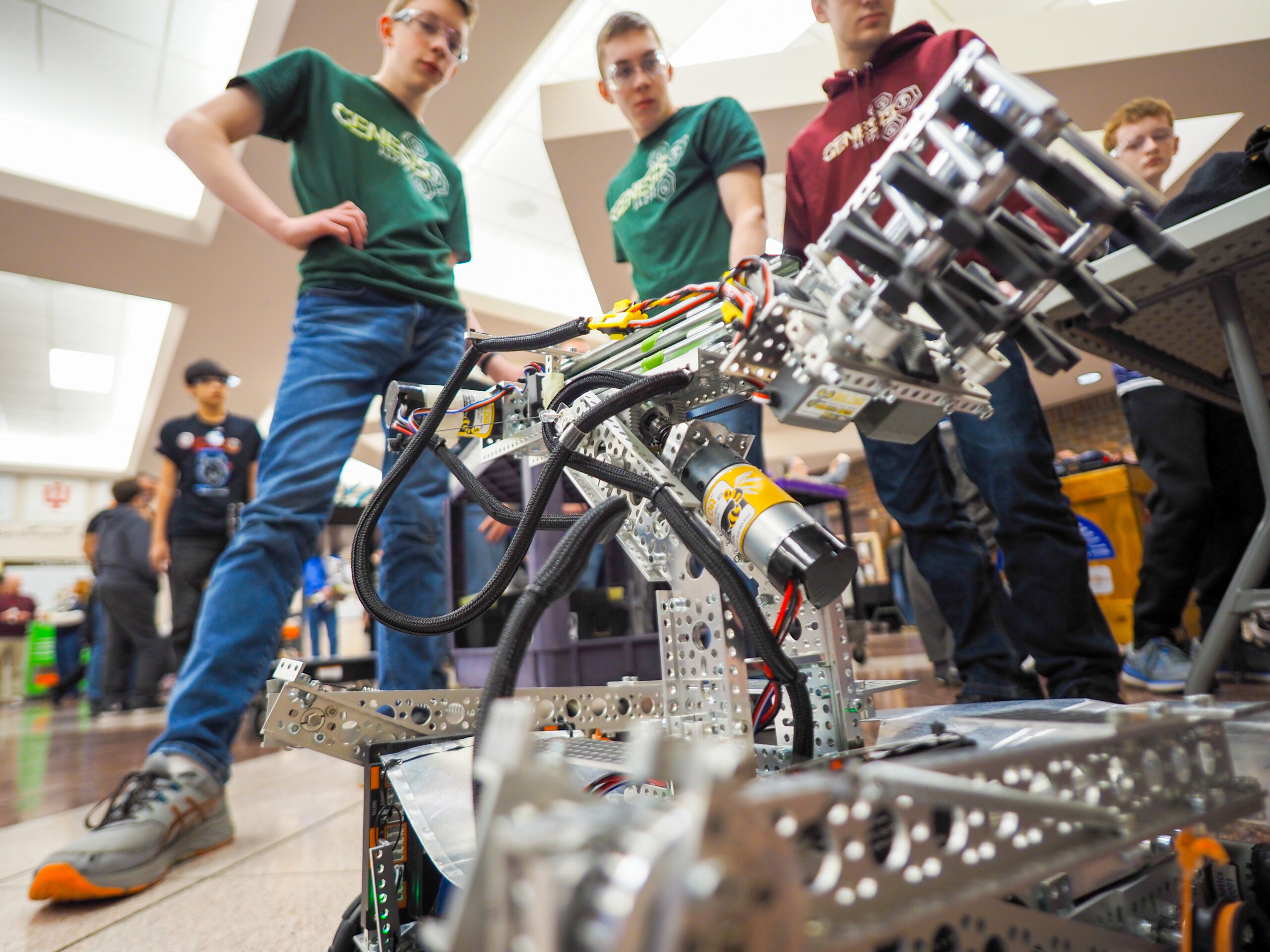 Team working on a robot.